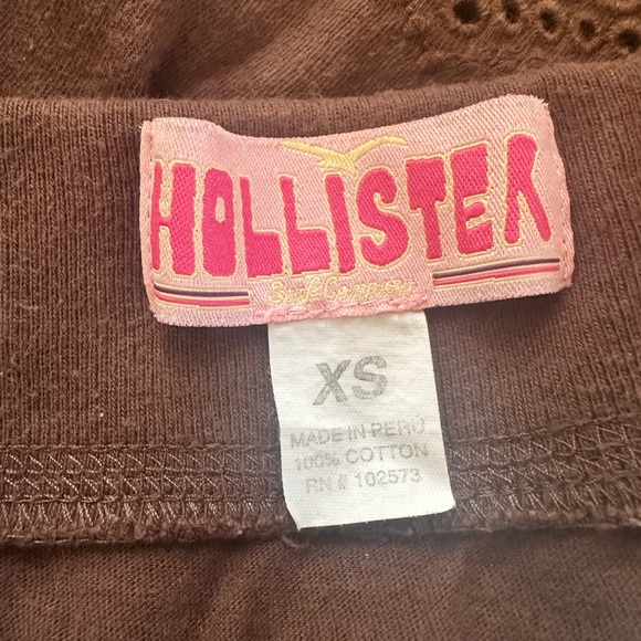 Vintage Hollister Brown Tiered A-Line Cotton Boho Mini Skirt with Eyelet Detail - Picture 4 of 7